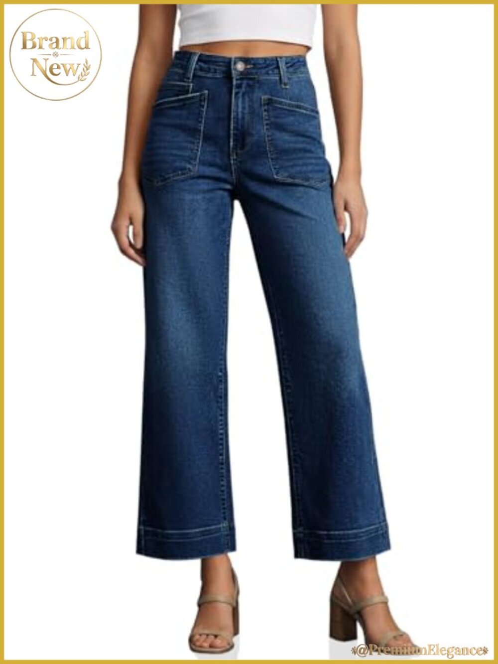 High Waisted Cropped Wide Leg Jeans Distressed Frayed Hem Ankle Denim Pants